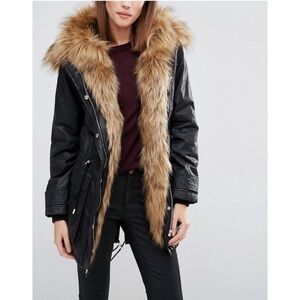 Whistles Dark Olive Harley Waxy Hooded Parka with Removable Faux Fur Trim